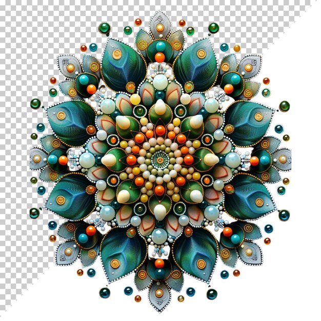 PSD mandala de flor de zinnia elemento de design fractal com padrão de flor isolado em fundo transparente