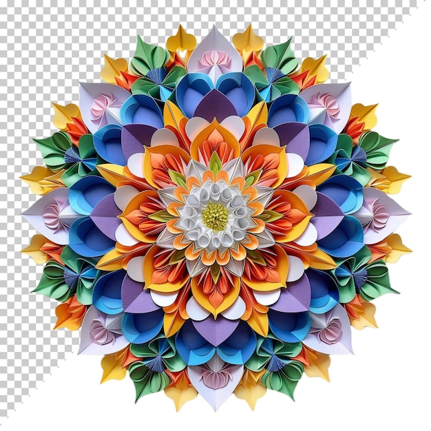 Mandala de flor de zinnia elemento de design fractal com padrão de flor isolado em fundo transparente