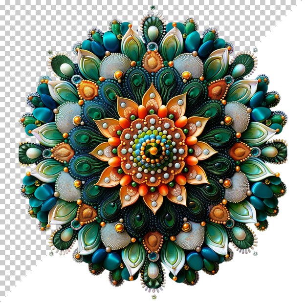 PSD mandala de flor de zinnia elemento de design fractal com padrão de flor isolado em fundo transparente