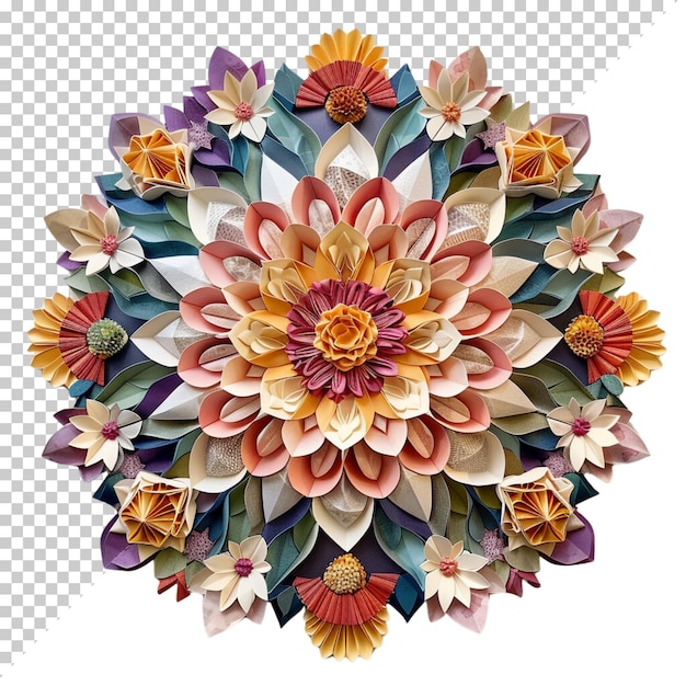 PSD mandala de flor de zinnia elemento de design fractal com padrão de flor isolado em fundo transparente