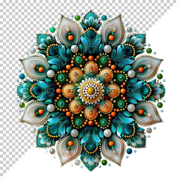 Mandala de flor de zinnia elemento de design fractal com padrão de flor isolado em fundo transparente