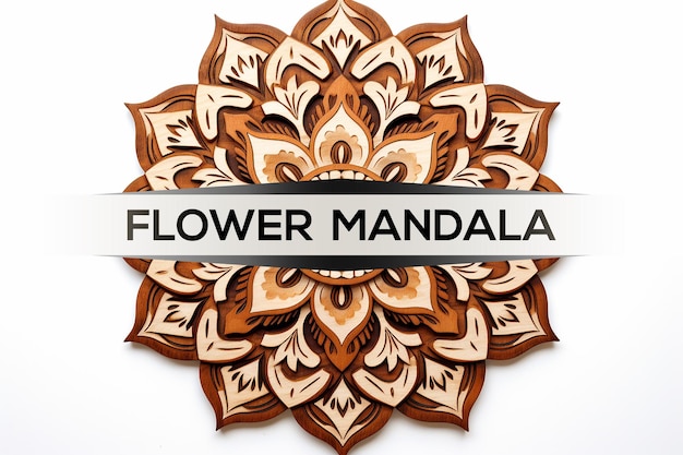 PSD mandala de madeira com desenho de mandala de flores mandala de madeira 3d