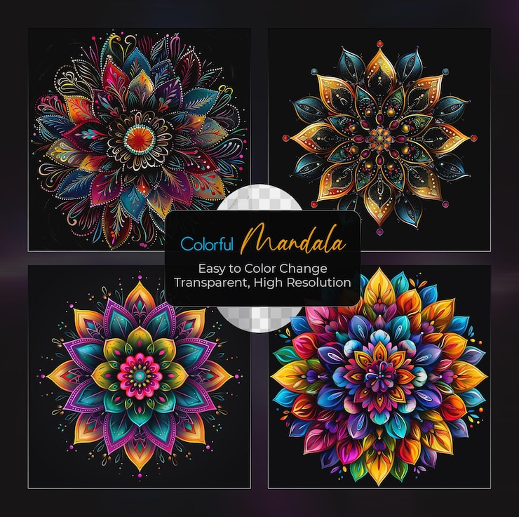 PSD mandala decorativa colorata su sfondo trasparente