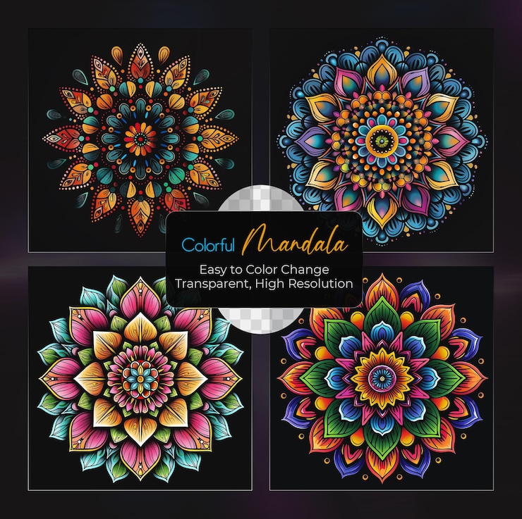 PSD mandala decorativa colorata su sfondo trasparente