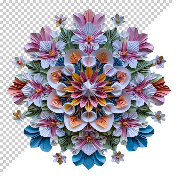 PSD mandala de fleur de zinnia élément de conception fractal avec un motif de fleur isolé sur un fond transparent