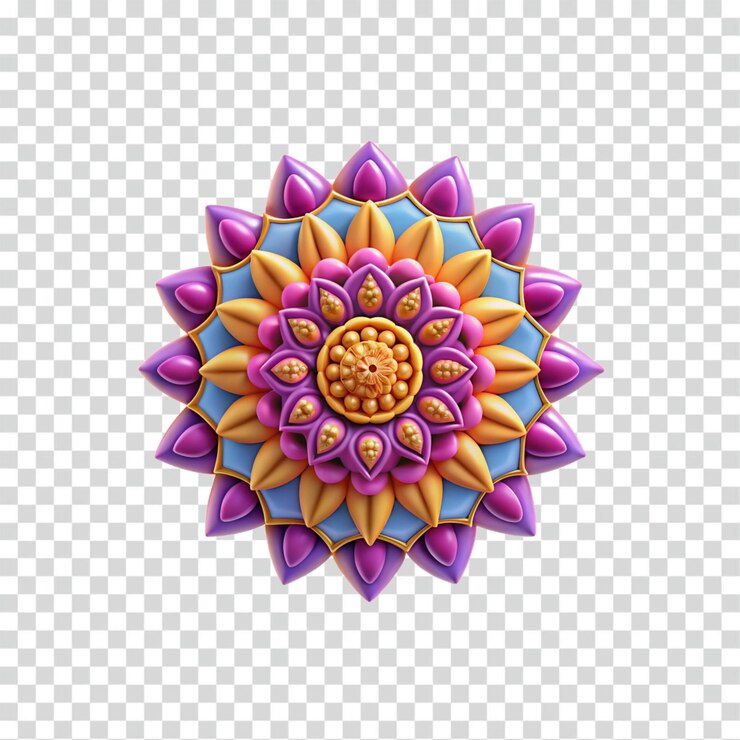 PSD mandala floral 3d vibrante diseño intrincado pétalos coloridos patrón simétrico