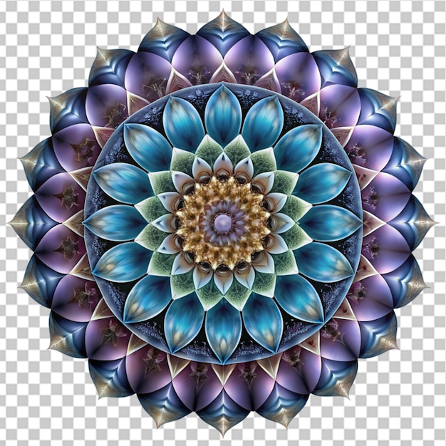mandala fractal design element with flower pattern on transparent backgruond