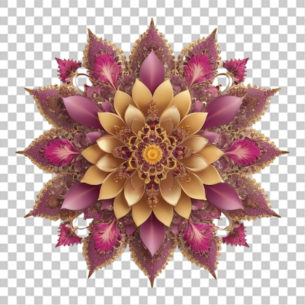 Mandala-fraktal-design mit lilienblumenmuster, isoliert auf durchsichtigem hintergrund