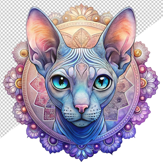 Mandala de gato esfinge sobre un fondo transparente