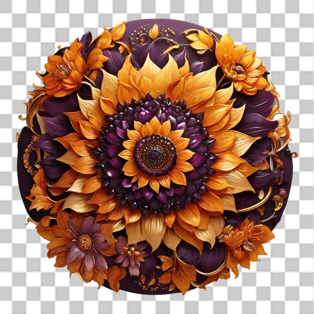 PSD mandala de girasol sobre un fondo transparente