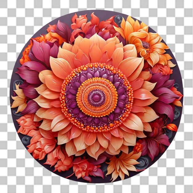 PSD mandala de girasol sobre un fondo transparente