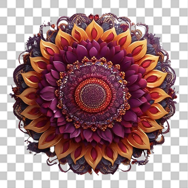 PSD mandala de girasol sobre un fondo transparente