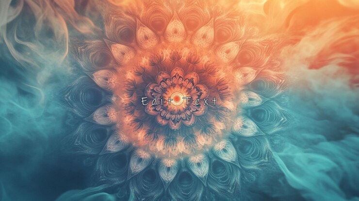 PSD mandala de humo abstracto con tonos azules y naranjas