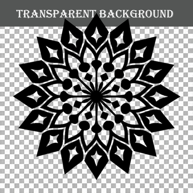 Mandala orné en noir et blanc avec un fond transparent