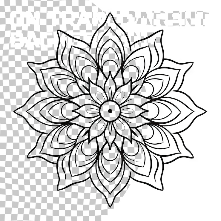 PSD mandala outline line mandala isolated on transparent background anti stress intricate black mandala for anti stress coloring books cards stamps web design and more