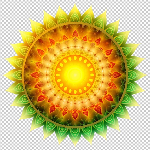 PSD mandala rojo verde y sol en un fondo transparente