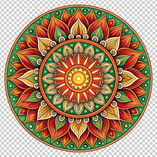 PSD mandala rojo verde y sol en un fondo transparente