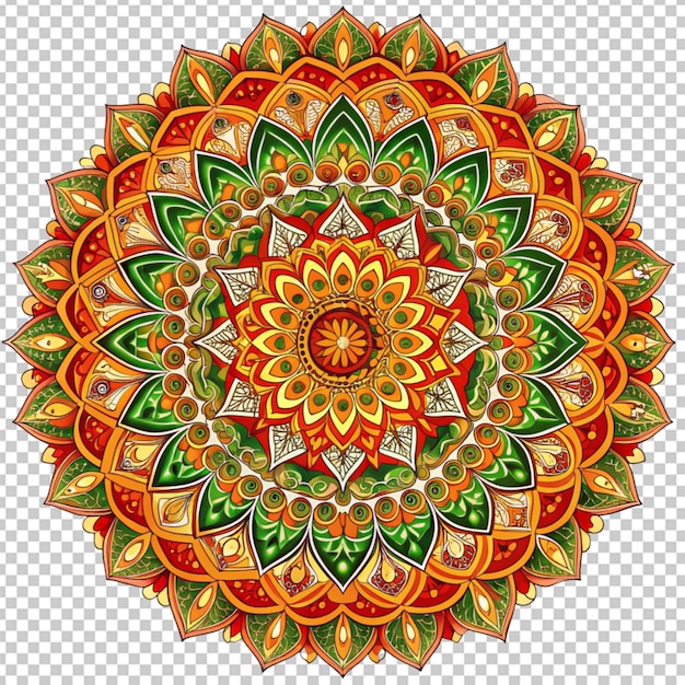 mandala rosso-verde e solare su sfondo trasparente