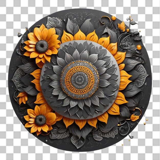 PSD mandala de tournesol sur un fond transparent