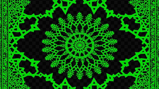 Un mandala verde y negro con un patrón de flores en un fondo negro