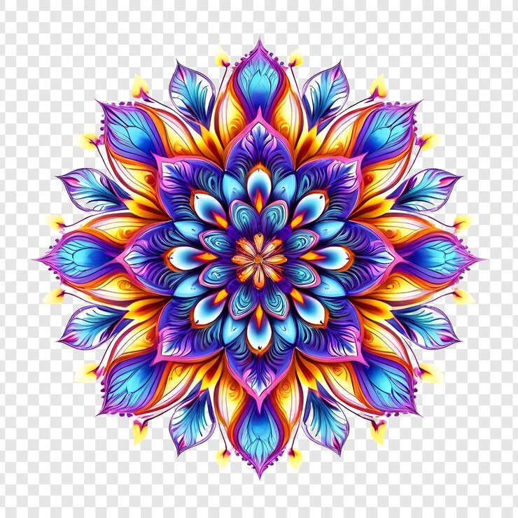 PSD mandala vibrante y colorida diseño floral intrincado simetría artística aislada en transparente