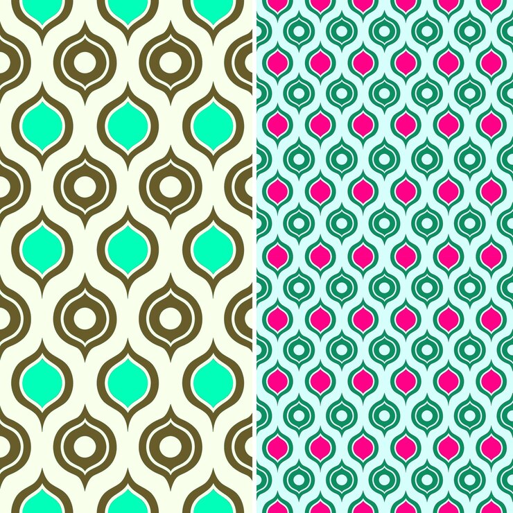 PSD mandarim com silhueta redonda e design retrô com ikat pa vector de padrão de frutas tropicais exclusivo