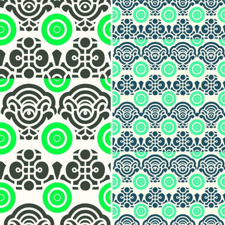 PSD mandarín con silueta redonda y diseño retro con ikat pa vector único de patrones de frutas tropicales