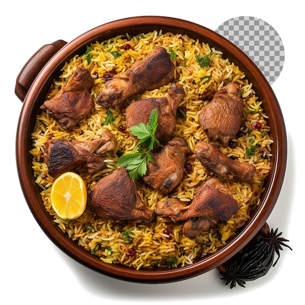 PSD mandi, ein traditionelles gericht, ähnlich wie kabsa auf durchsichtigem hintergrund