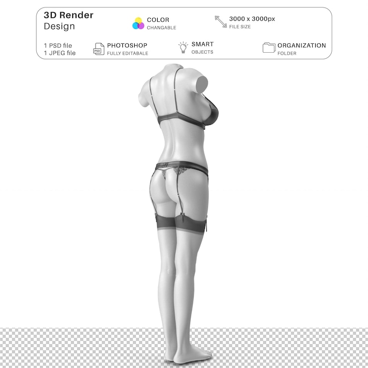 PSD manekin wanita memakai mockup lingerie pemodelan 3d file psd lingerie realistis