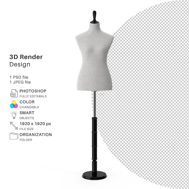 Manequim de costura realista em manequins femininos modelagem 3D arquivo PSD