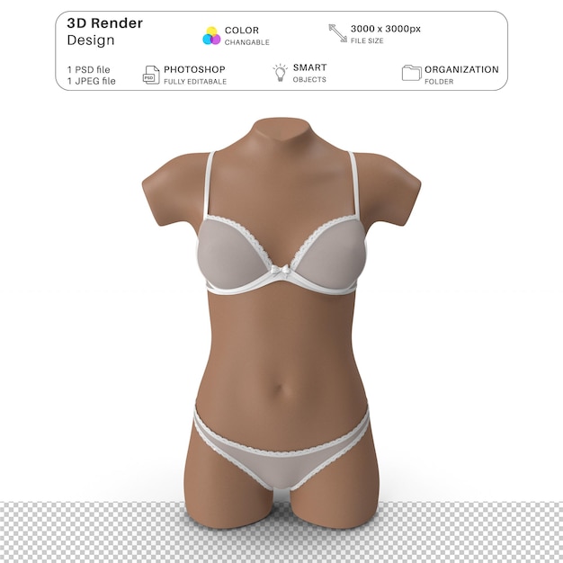 PSD manequim feminino vestindo lingerie mockup modelagem 3d arquivo psd lingerie realista