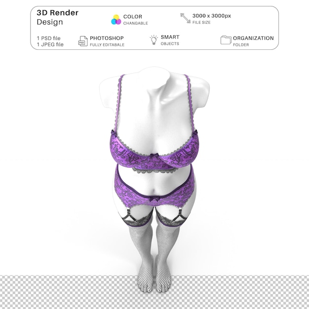 PSD manequim feminino vestindo lingerie mockup modelagem 3d arquivo psd lingerie realista