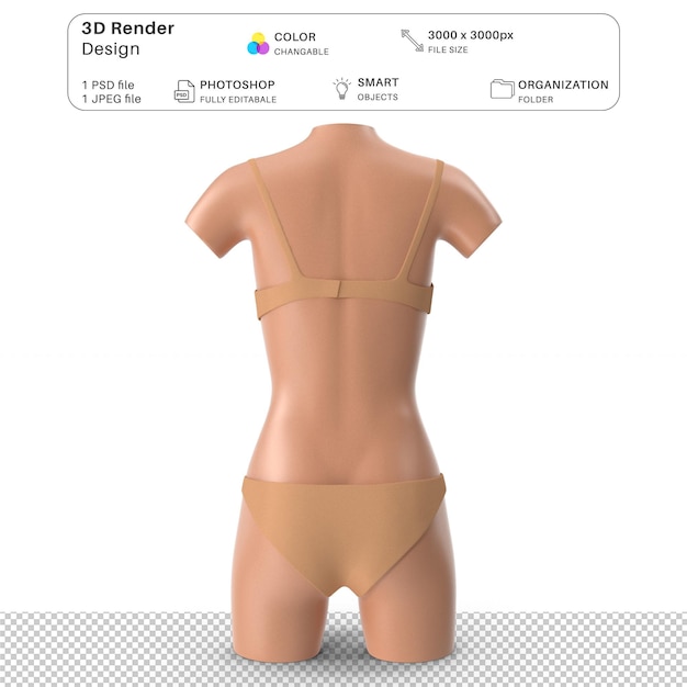 Manequim feminino vestindo lingerie mockup modelagem 3D arquivo PSD lingerie realista