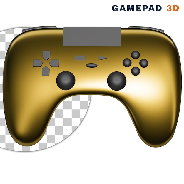 PSD manette de jeu dorée 3d avec un stick analogique sur fond transparent