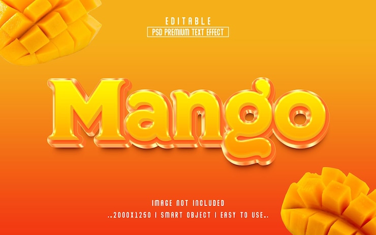 PSD mango 3d bearbeitbarer texteffekt psd mit premium-hintergrund