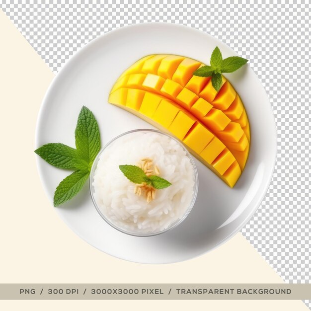 Mango, arroz pegajoso, fundo transparente