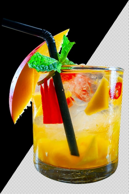 PSD mango-cocktail mit eis und minzblatt