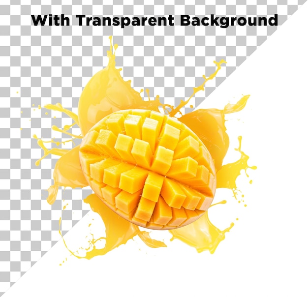 Mango avec des éclaboussures sur un fond transparent PSD PNG
