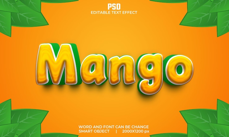 PSD mango-effekt 3d bearbeitbarer texteffekt premium psd mit hintergrund