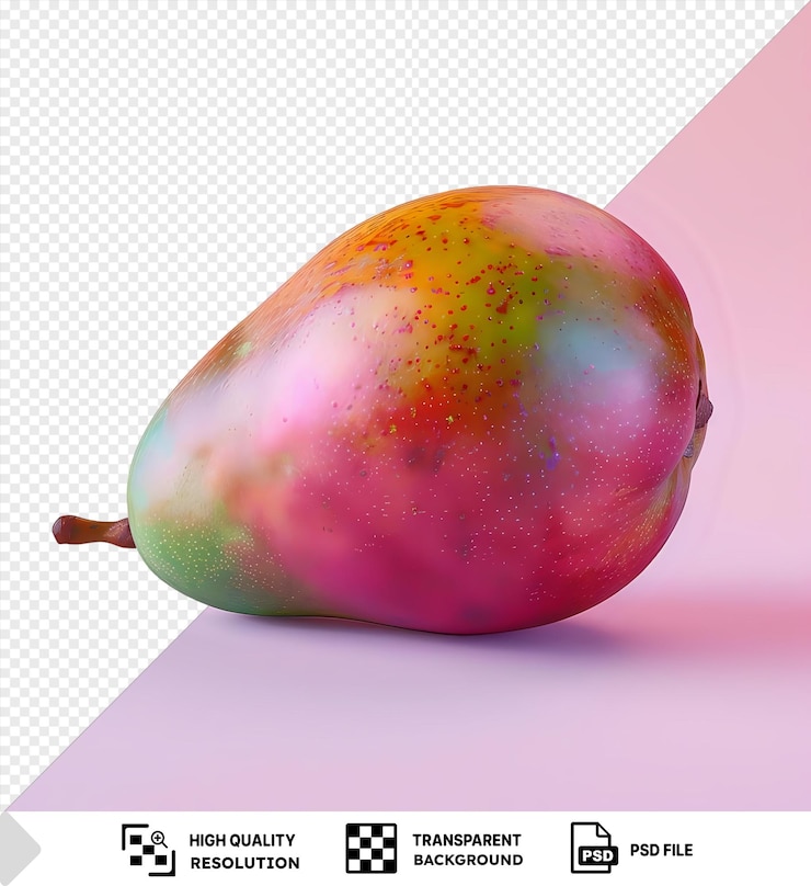 PSD mango entero vibrante con tallo y sombra sobre un fondo transparente en formato psd