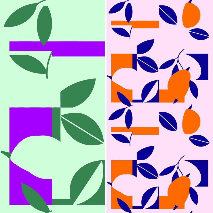 PSD mango con formas geométricas y diseño limpio con patte grid vector único de patrones de frutas tropicales
