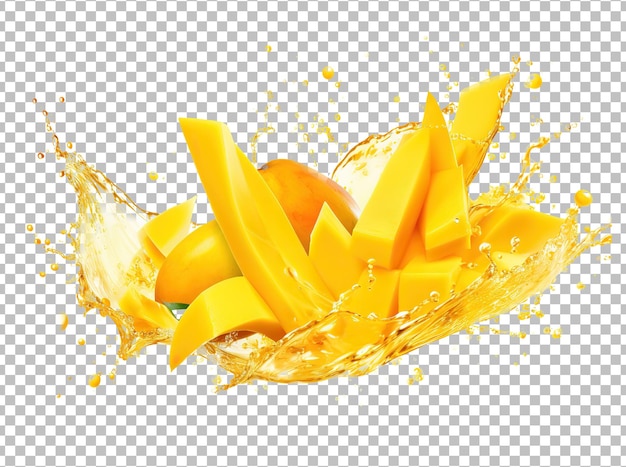 Mango in Saft-Splash isoliert auf einem weißen Hintergrund.