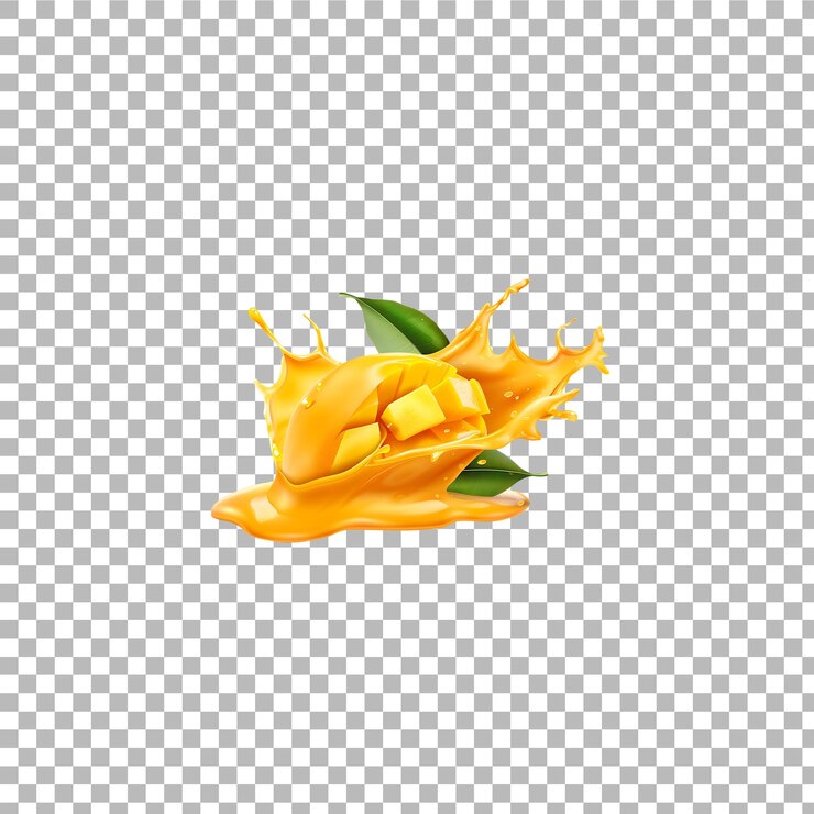 mango in spruzzo di succo isolato su uno sfondo trasparente