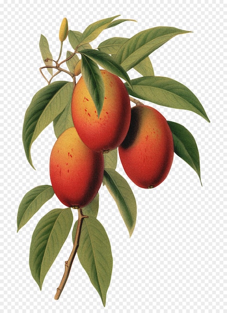 Mango isolated on transparent background old botanical illustration