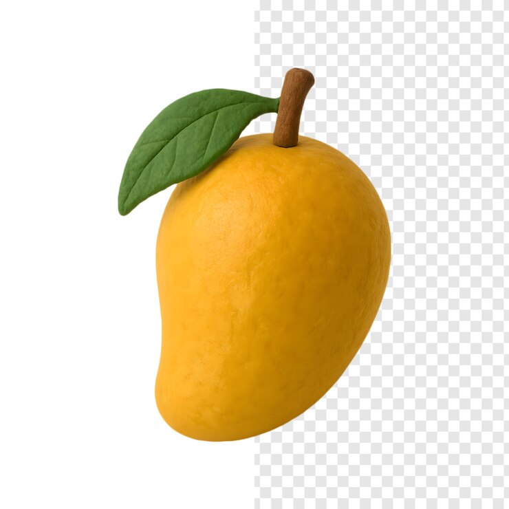 Mango maduro con hoja aislada con fondo transparente estilo arcilla 3D Render