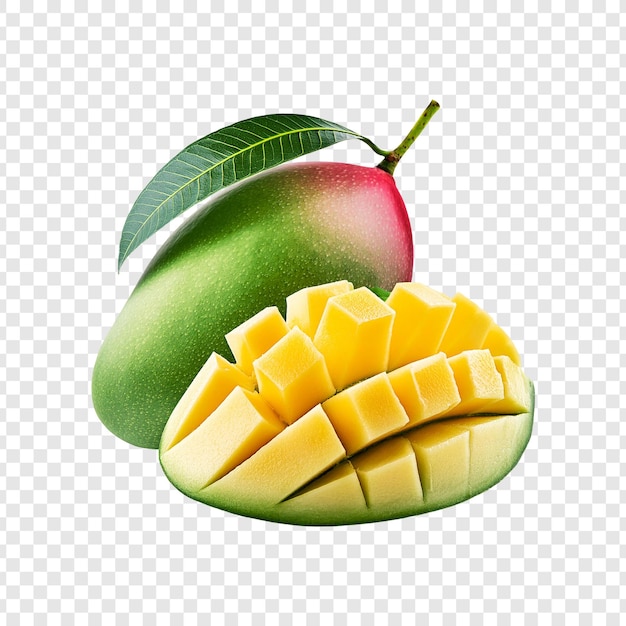 un mango y el mango se cortan por la mitad y la palabra melón está en la parte inferior