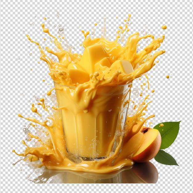 PSD mango mit mango-saft auf weißem hintergrund
