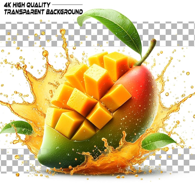 PSD mango salpicaduras y gotas en fondo transparente