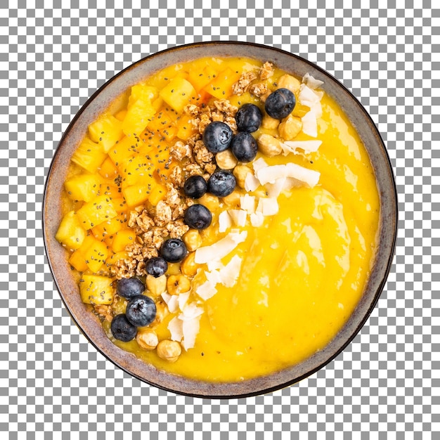 PSD mango-smoothie mit beeren auf transparentem hintergrund