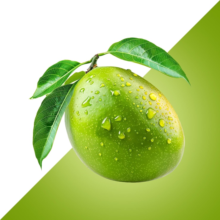 PSD mango verde com folha isolada em transparente